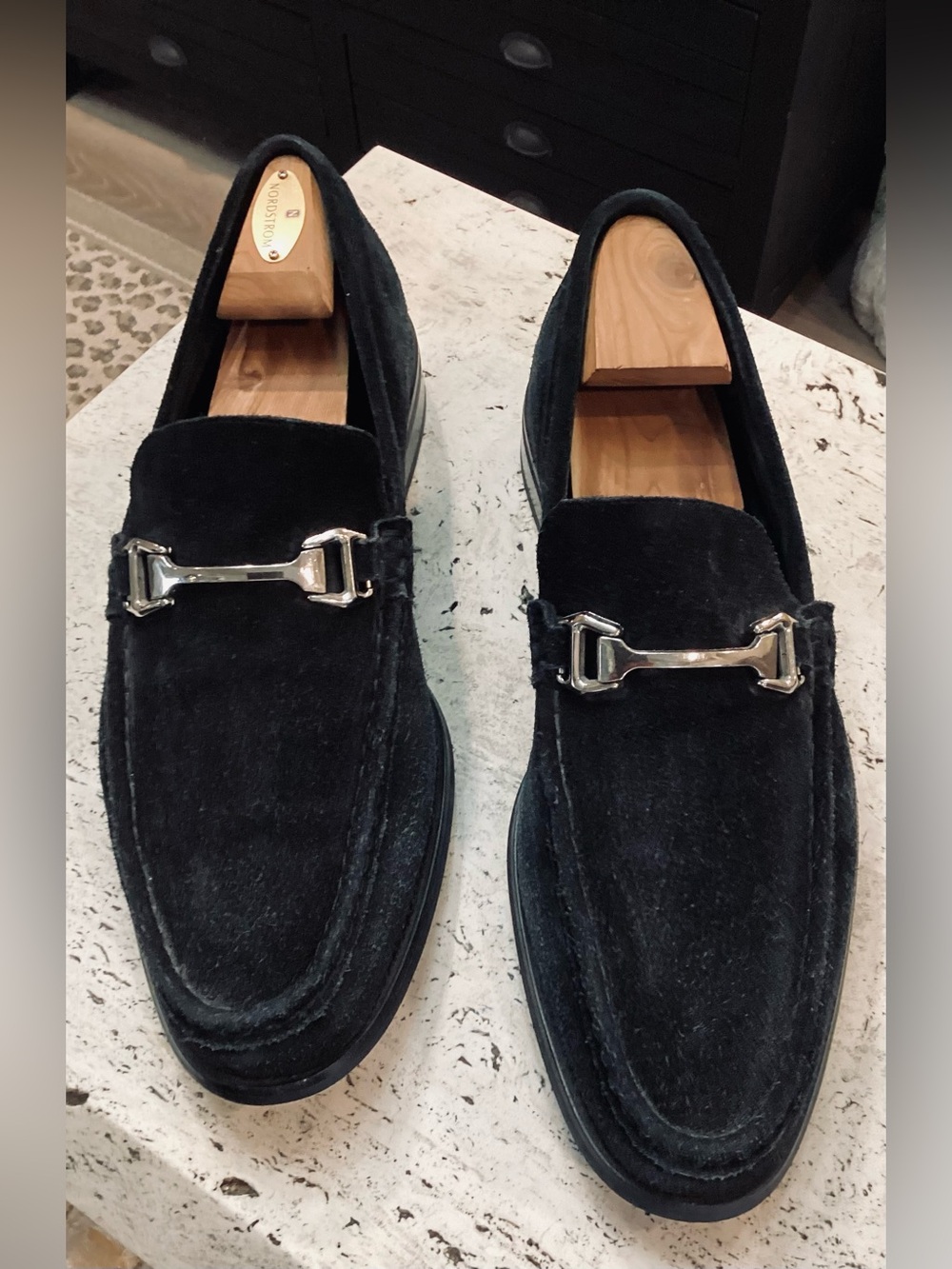 Men’s Black Suede Bit Loafers - Silver Hardware Size 11.5